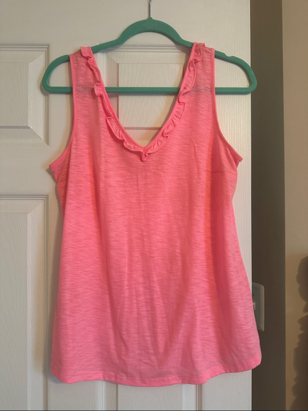 Lilly Pulitzer Neon Pink Ruffle V-Neck Tank